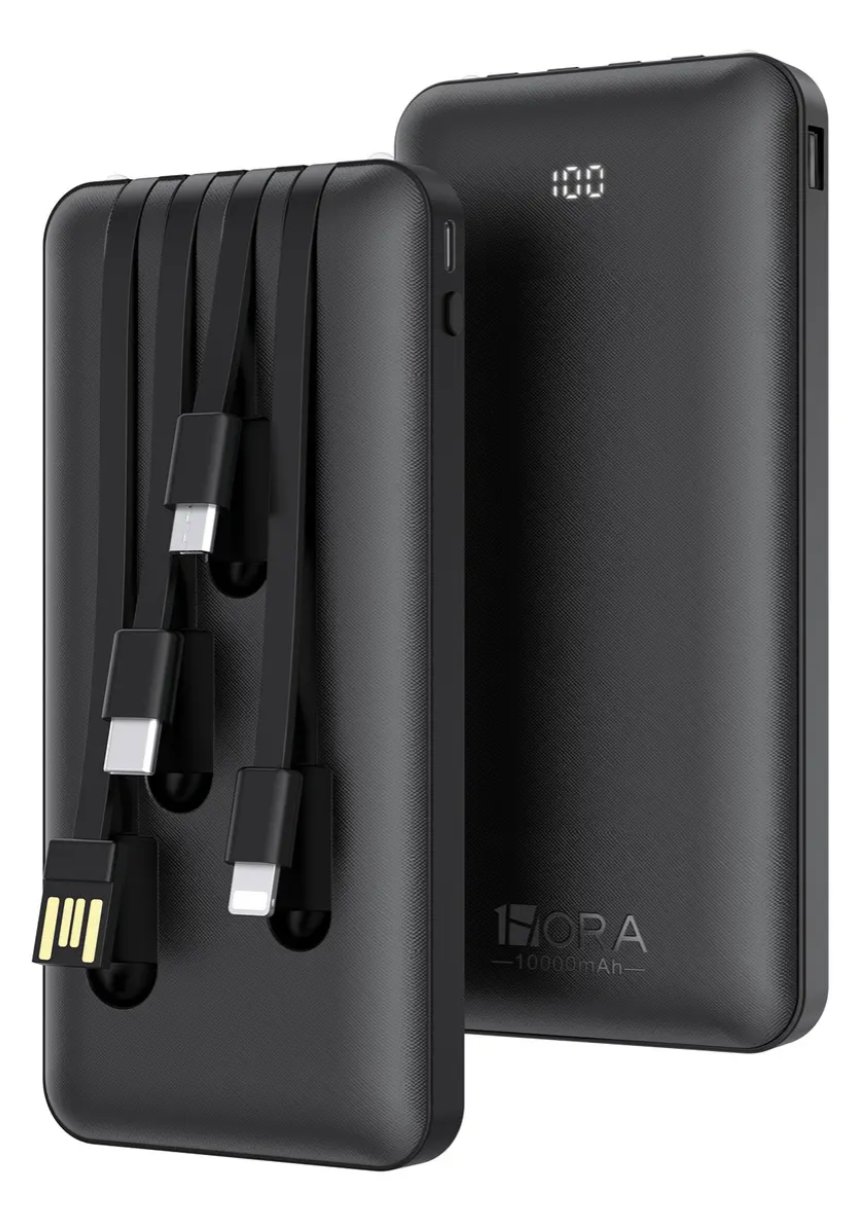 Batería Portátil 1Hora 10000mAh + 4 Cables + Pantalla LED