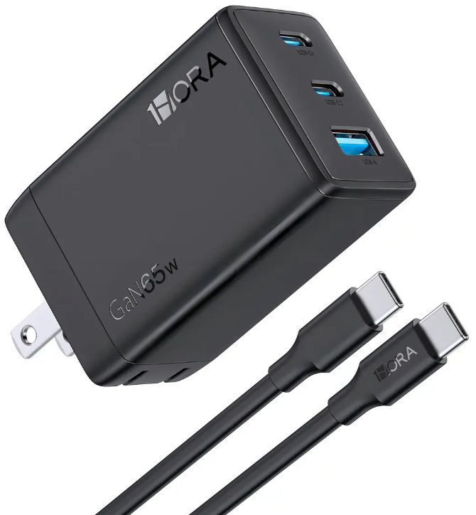 Cargador 65w Pd Para Pared 1Hora 3 Puertos + Cable Tipo-c Carga Rápida Portátil