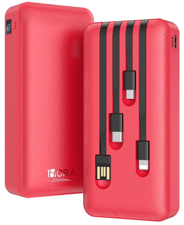 Power Bank 20000mah Batería Portátil 1Hora Con 4 Cables Incorporados Usb Tipo C 